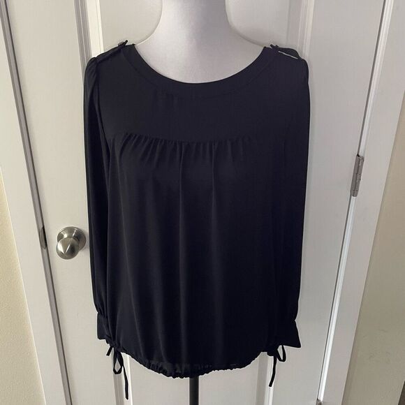 Loft Black Long Sleeve Blouse with Side Ties size Small - Picture 11 of 11